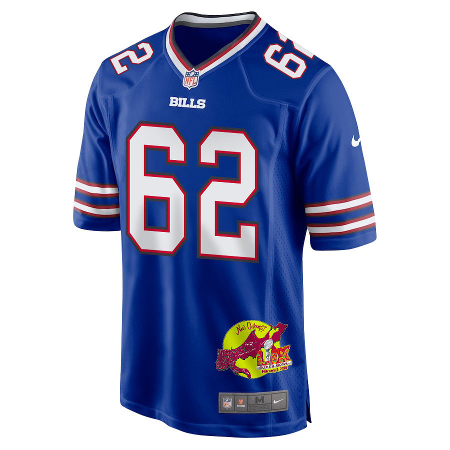 Sedrick Van Pran-Granger 62 Buffalo Bills Super Bowl LIX New Orleans Patch Game Jersey – Royal JS3296