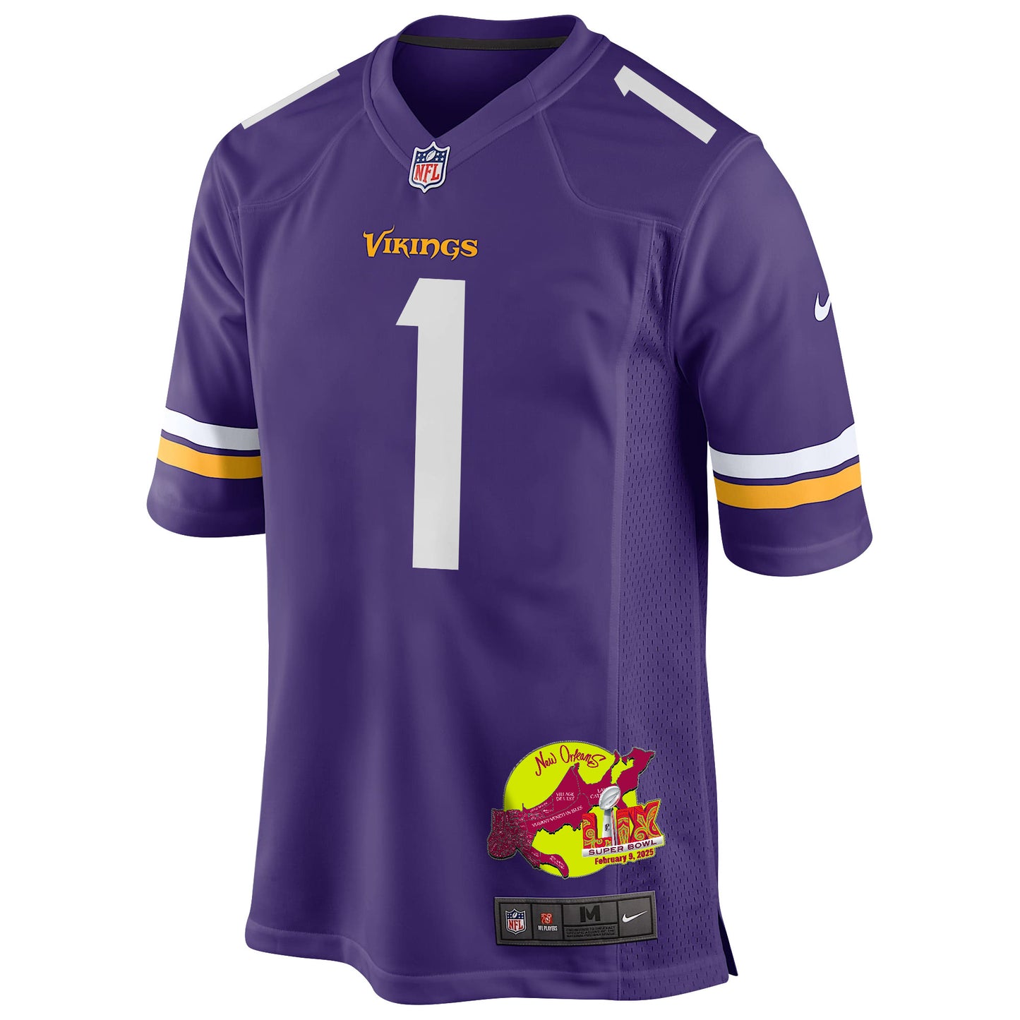 Shaq Griffin 1 Minnesota Vikings Super Bowl LIX New Orleans Patch Game Jersey – Purple JS9950