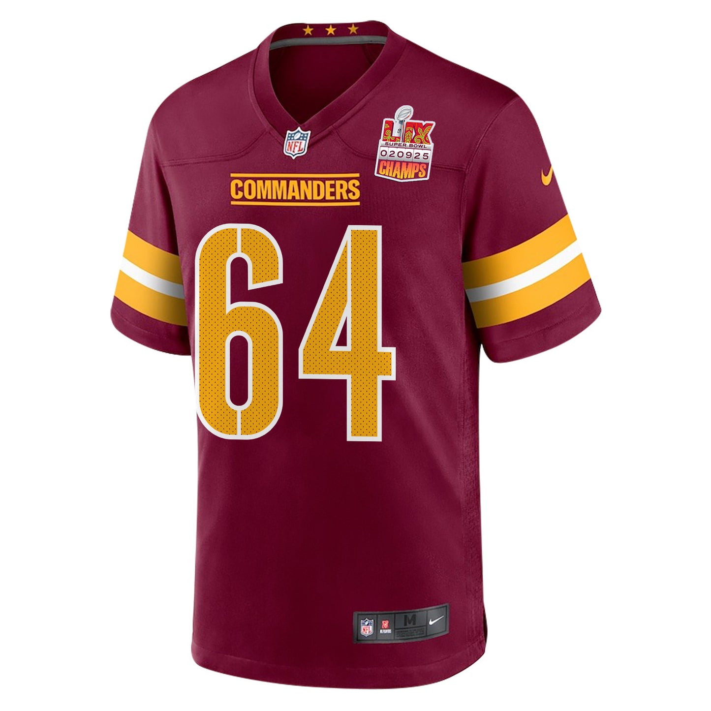 Sheldon Day 64 Washington Commanders Super Bowl LIX Champions Patch Game Jersey – Burgundy JS9225