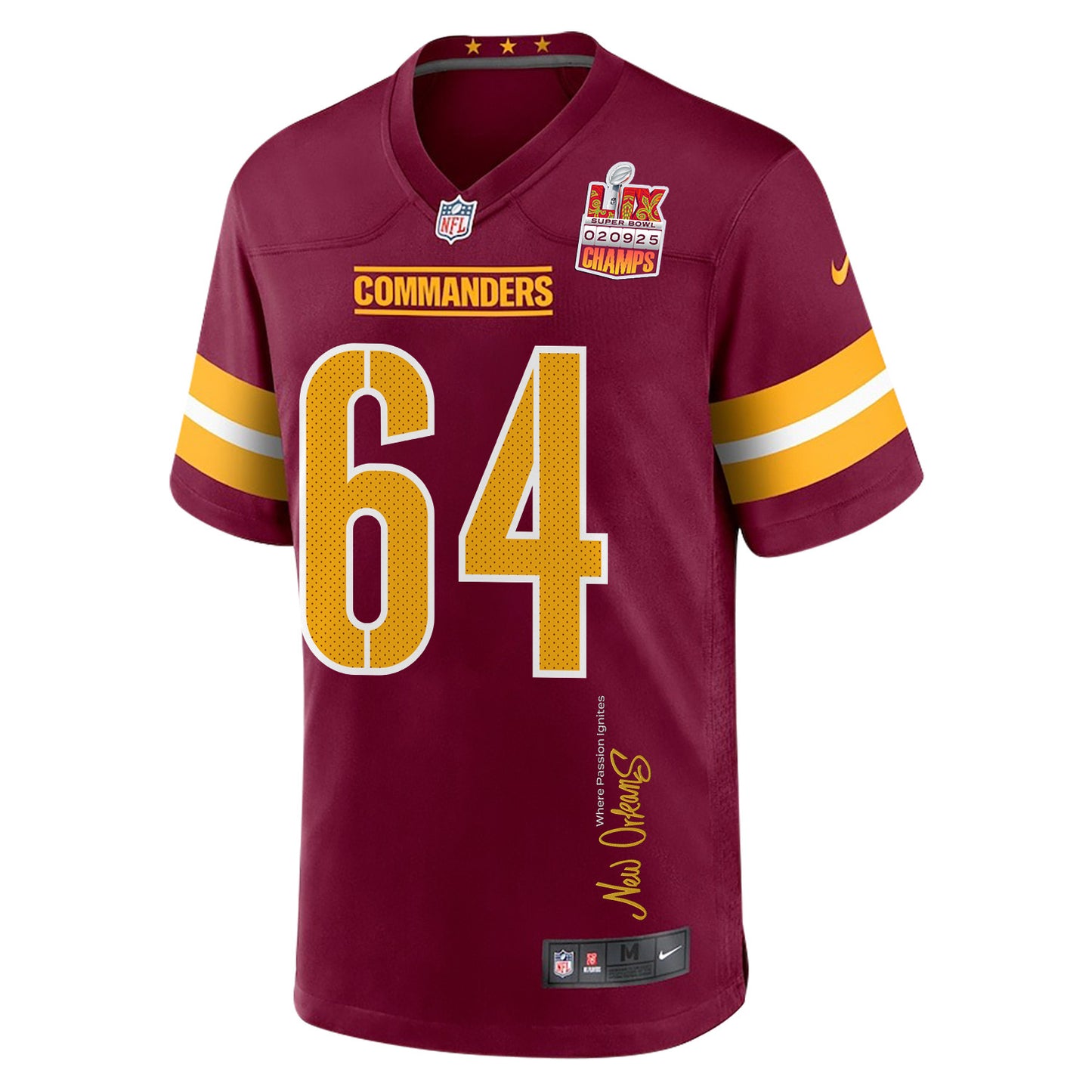 Sheldon Day 64 Washington Commanders Super Bowl LIX Champions Patch 'New Orleans Jersey –