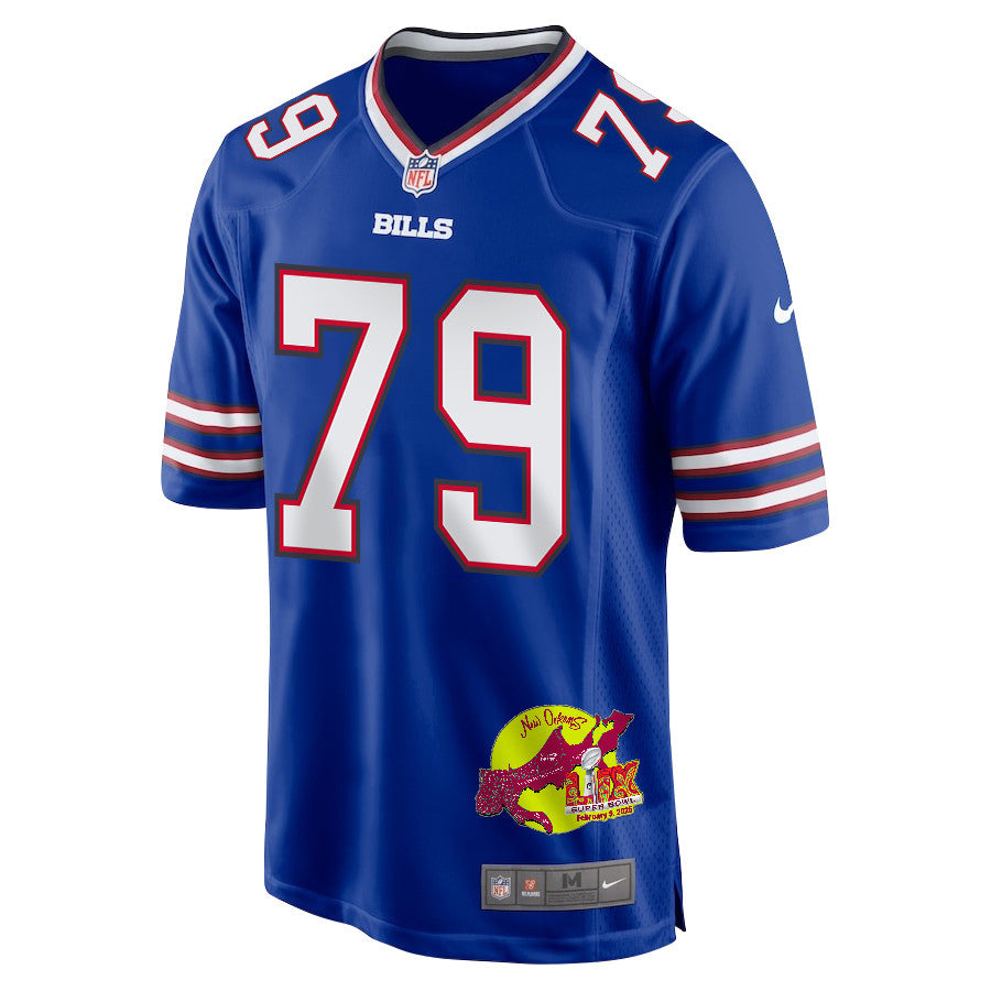 Spencer Brown 79 Buffalo Bills Super Bowl LIX New Orleans Patch Game Jersey – Royal JS8075