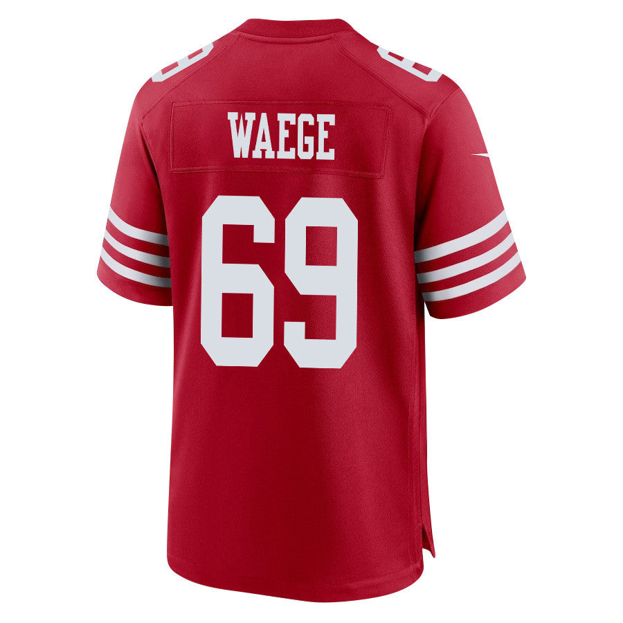 Spencer Waege 69 San Francisco 49ers Super Bowl LVIII Patch Game Jersey – Scarlet JS3983