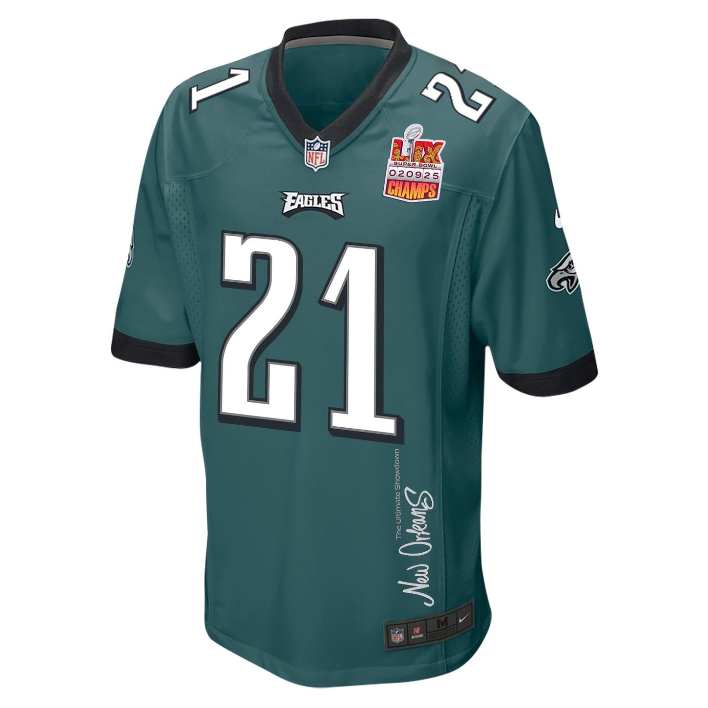 Sydney Brown 21 Philadelphia Eagles Super Bowl LIX Champions Patch 'New Orleans – The Ultimate Showdown' EMBROIDERED Game Jersey – M
