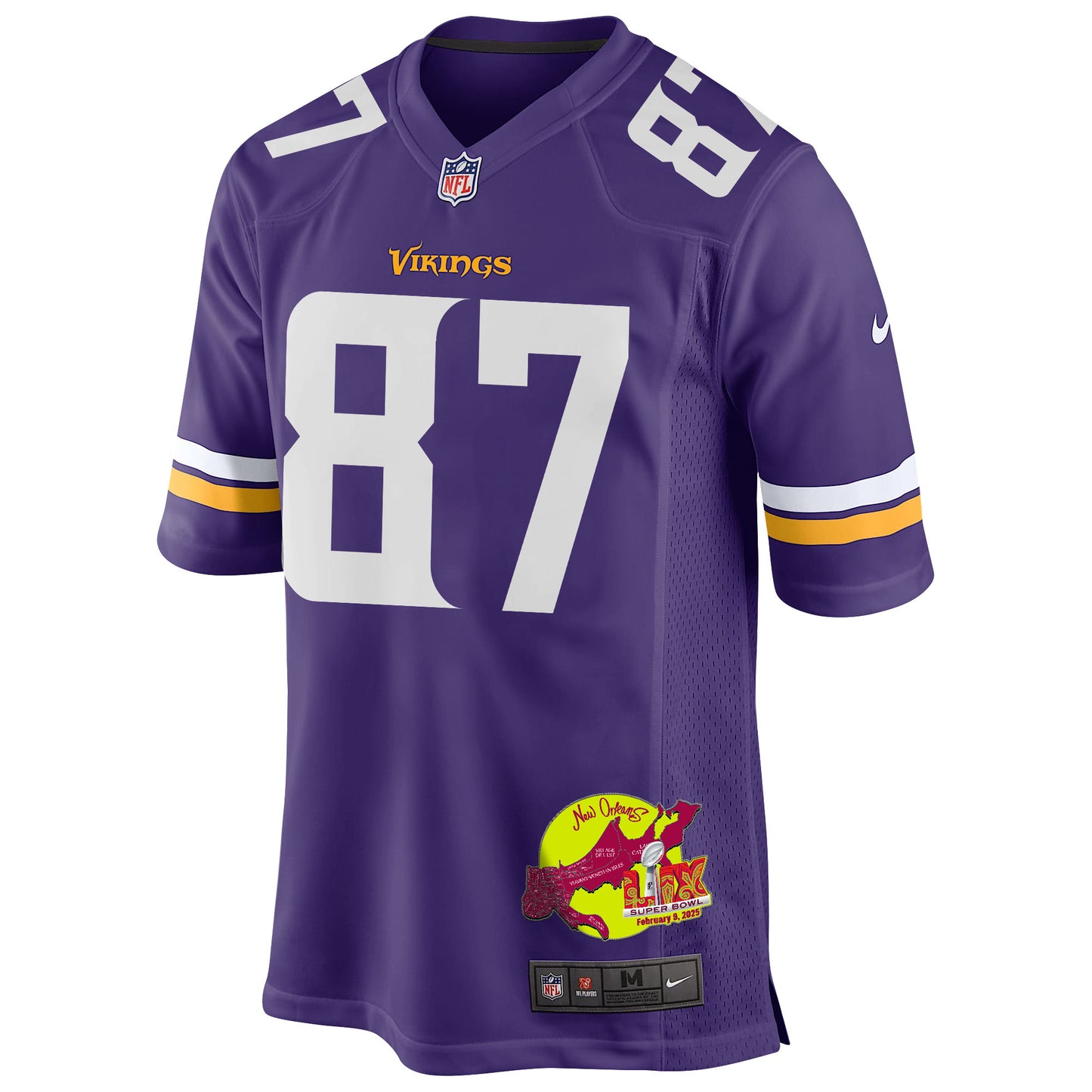 T.J. Hockenson 87 Minnesota Vikings Super Bowl LIX New Orleans Patch Game Jersey – Purple JS7814