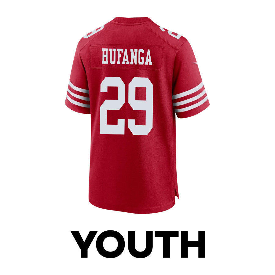 Talanoa Hufanga 29 San Francisco 49ers Super Bowl LVIII Patch Game Jersey – Scarlet JS1231