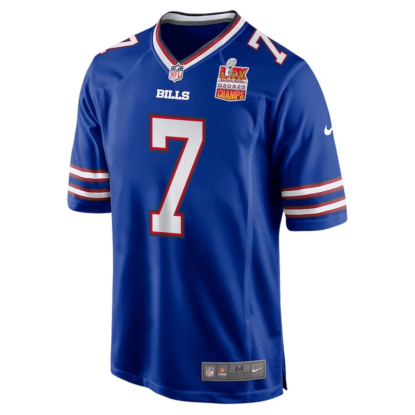 Taron Johnson 7 Buffalo Bills Super Bowl LIX Champions Patch Game Jersey – Royal JS7932