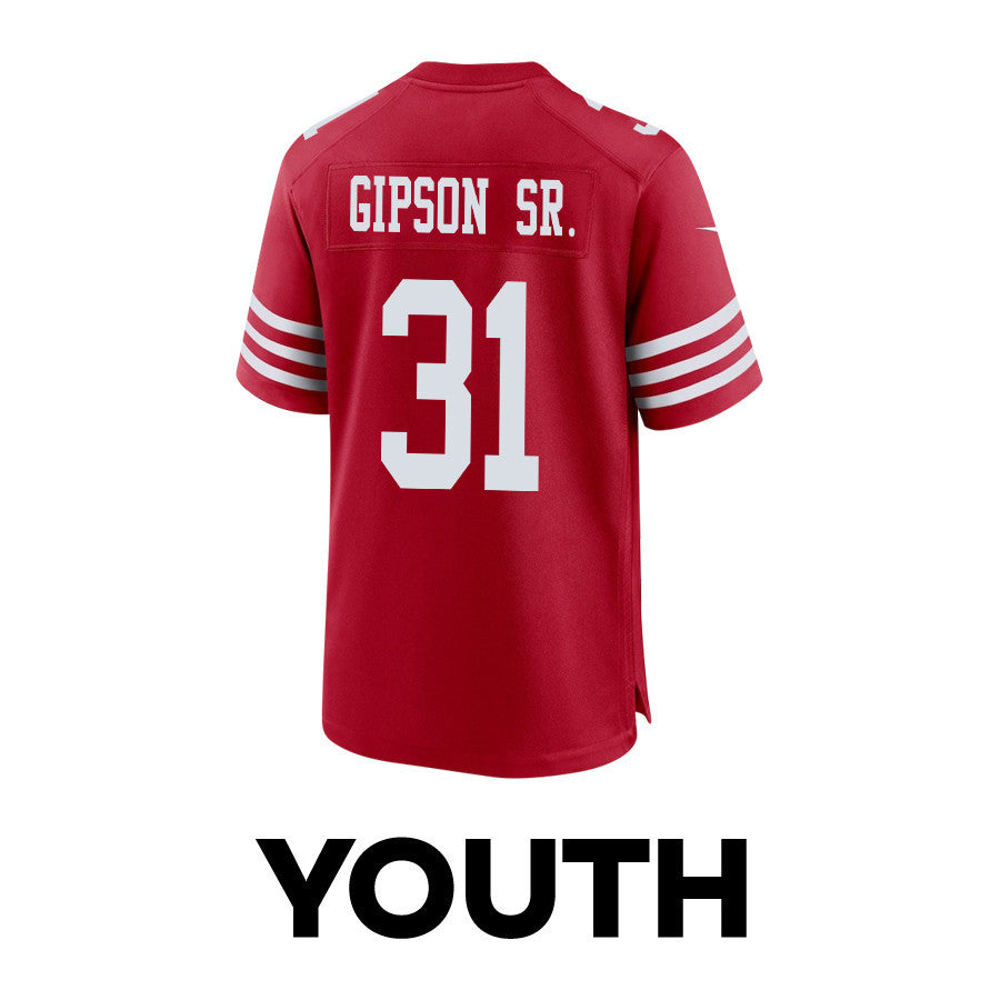 Tashaun Gipson Sr. 31 San Francisco 49ers Super Bowl LVIII Patch Game Jersey – Scarlet JS4578