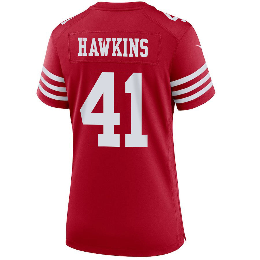 Tayler Hawkins 41 San Francisco 49ers Super Bowl LVIII Patch Game Jersey – Scarlet JS6906