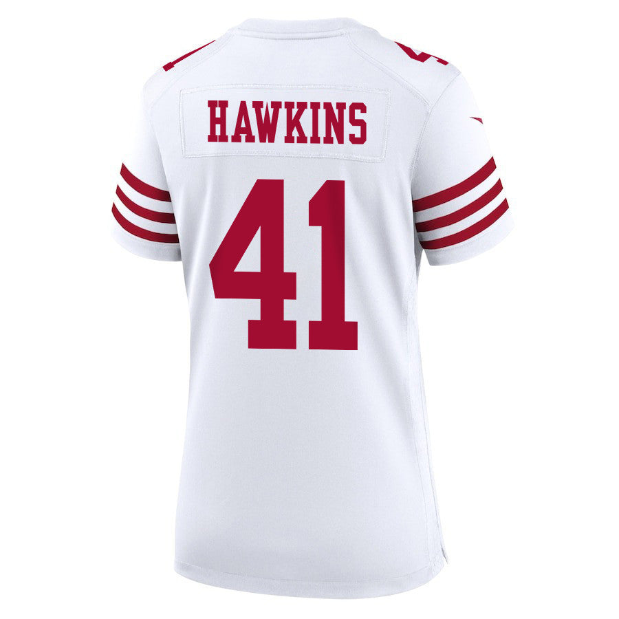 Tayler Hawkins 41 San Francisco 49ers Super Bowl LVIII Patch Game Jersey – White JS1817