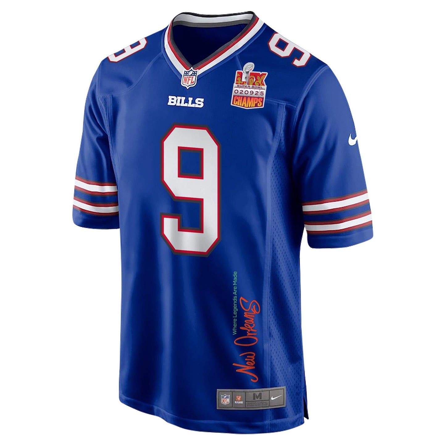 Taylor Rapp 9 Buffalo Bills Super Bowl LIX Champions Patch 'New Orleansy – Royal JS