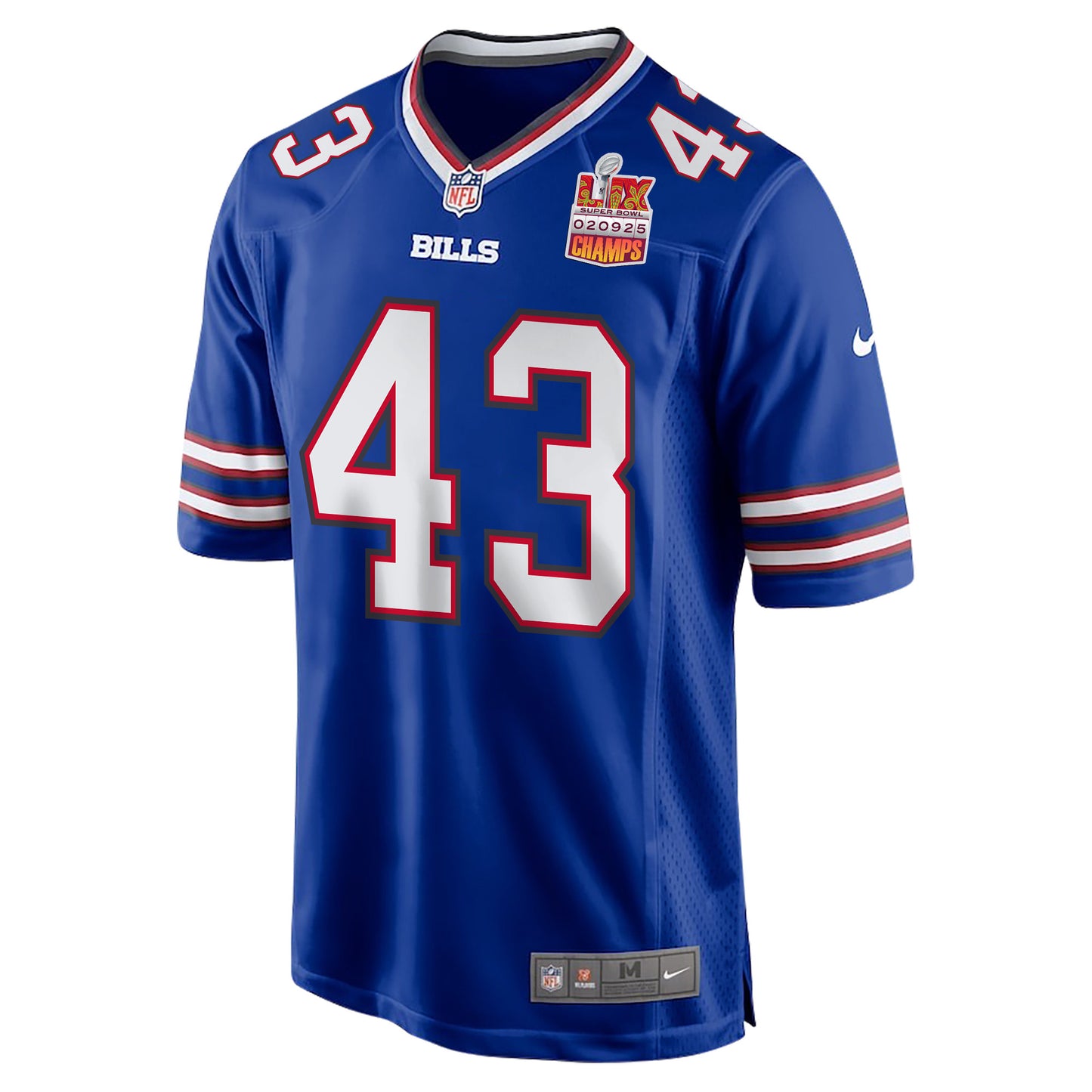 Terrel Bernard 43 Buffalo Bills Super Bowl LIX Champions Patch Game Jersey – Royal JS2563
