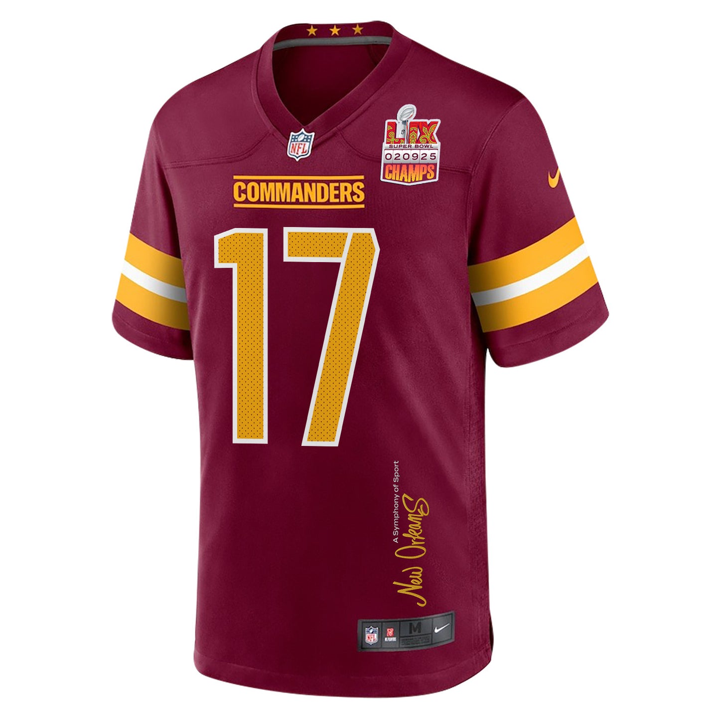 Terry McLaurin 17 Washington Commanders Super Bowl LIX Champions Patch 'New Orleans – A Symphony of Sport' EMBROIDERED Game Jersey –