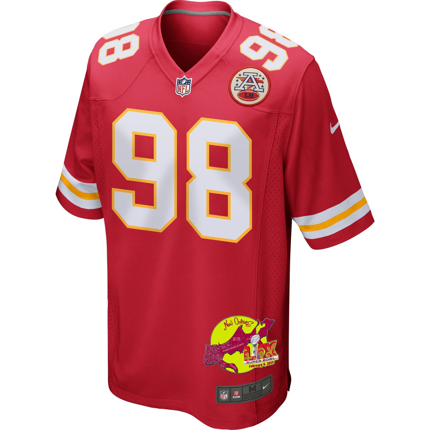 Tershawn Wharton 98 Kansas City Chiefs Super Bowl LIX New Orleans Patch Game Jersey – Red JS7667