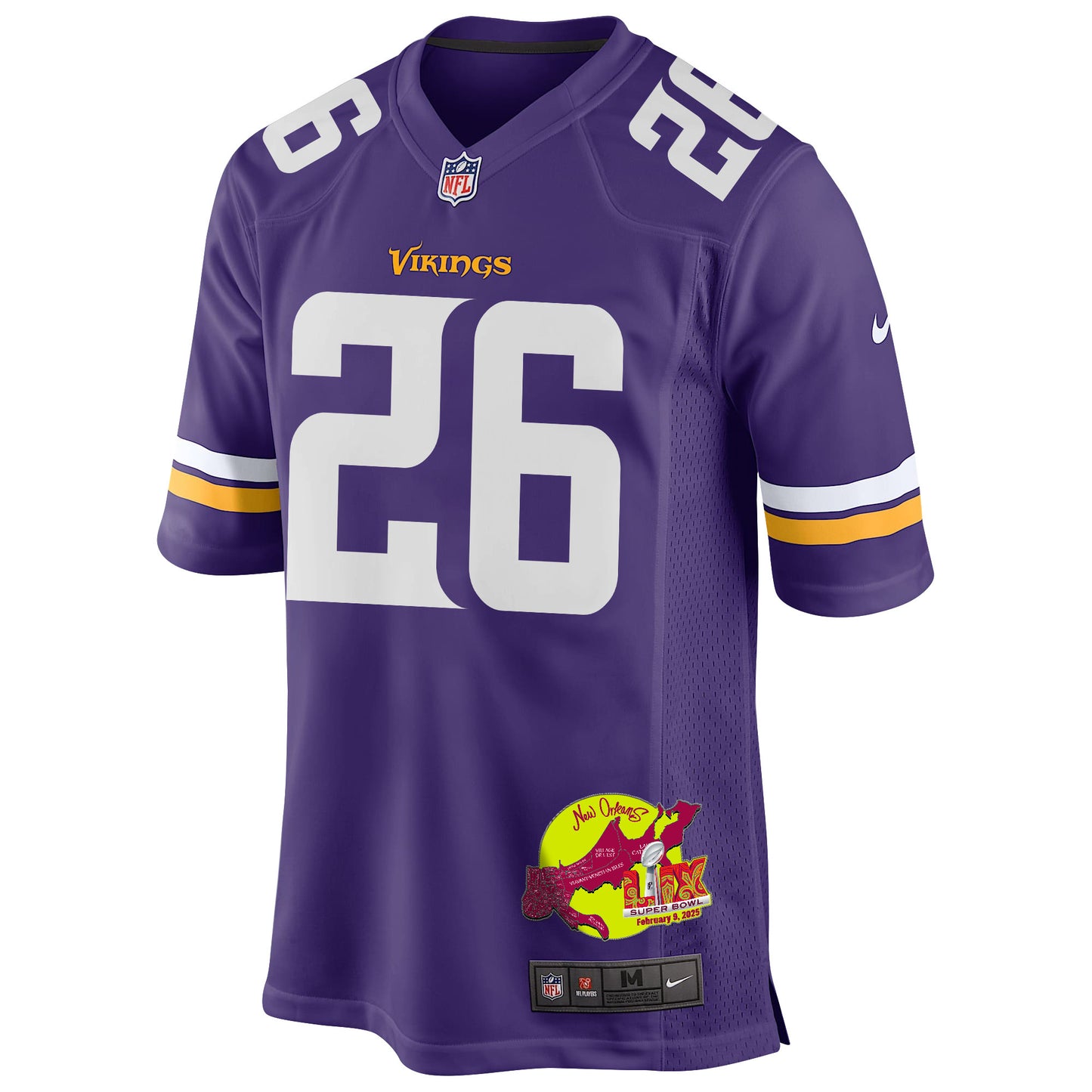 Theo Jackson 26 Minnesota Vikings Super Bowl LIX New Orleans Patch Game Jersey – Purple JS2646