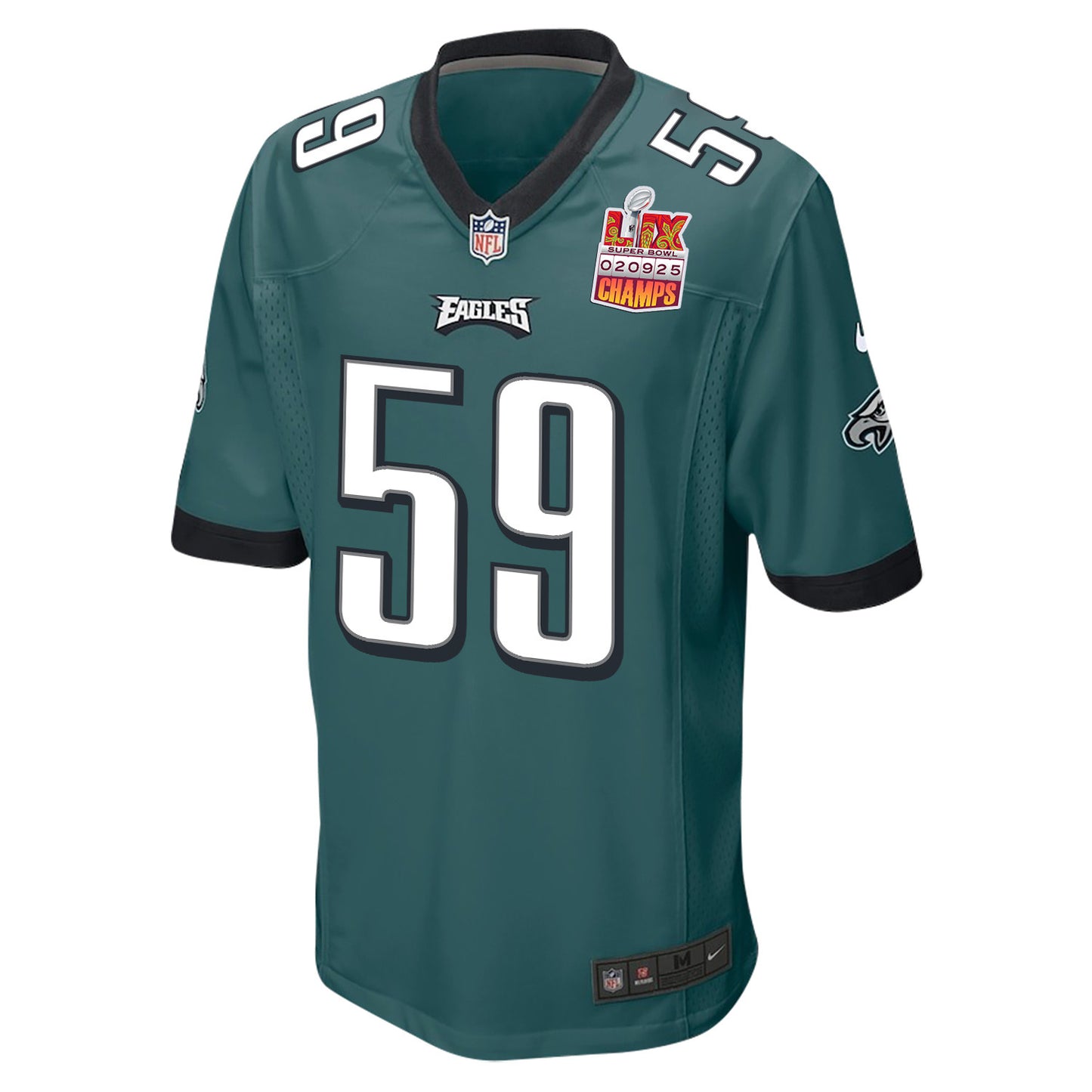 Thomas Booker IV 59 Philadelphia Eagles Super Bowl LIX Champions Patch Game Jersey – Midnight Green JS4539