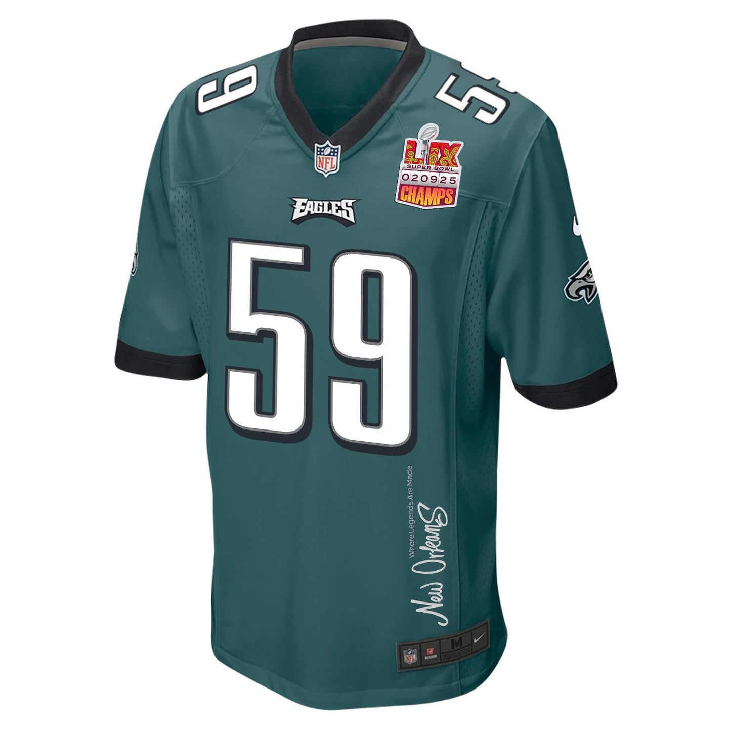 Thomas Booker IV 59 Philadelphia Eagles Super Bowl LIX Champions Patch 'New Orleans Jersey