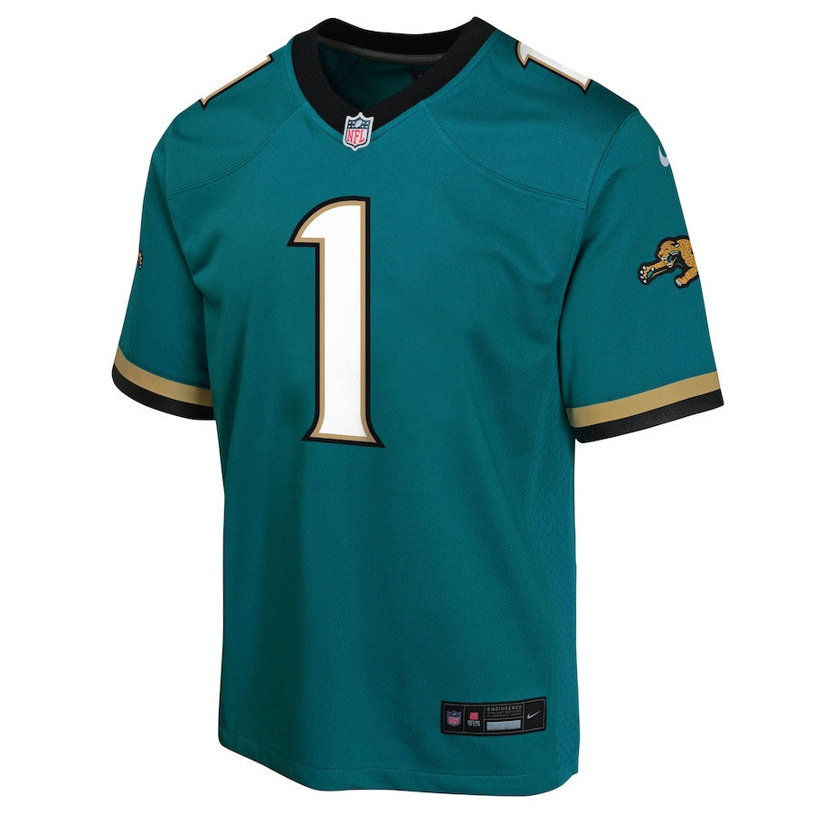 Travis Etienne 1 Jacksonville Jaguars Prowler Throwback Player Game Jersey – Teal JS1638