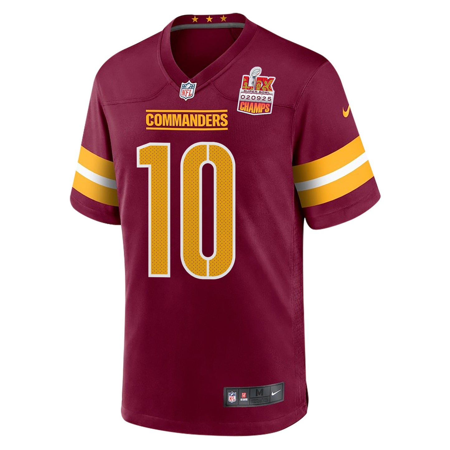 Tress Way 10 Washington Commanders Super Bowl LIX Champions Patch Game Jersey – Burgundy JS4519