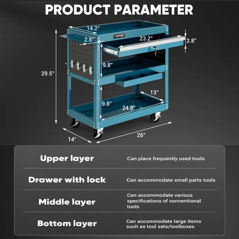 "Mobile Tool Carts: Flexible Mobility, Spacious Storage for Organized Tool Management"