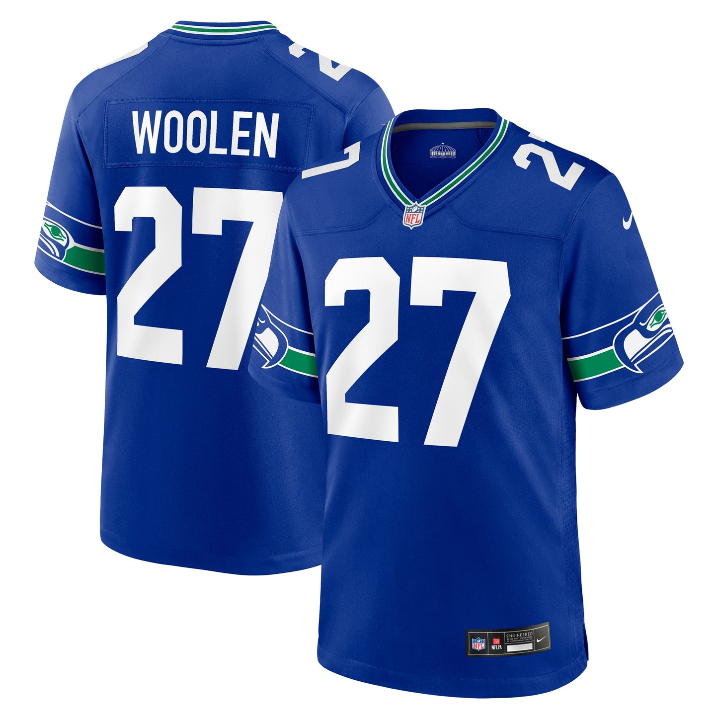 Seattle Seahawks Tariq Woolen Royal Throwback Player Game Jersey JS4515