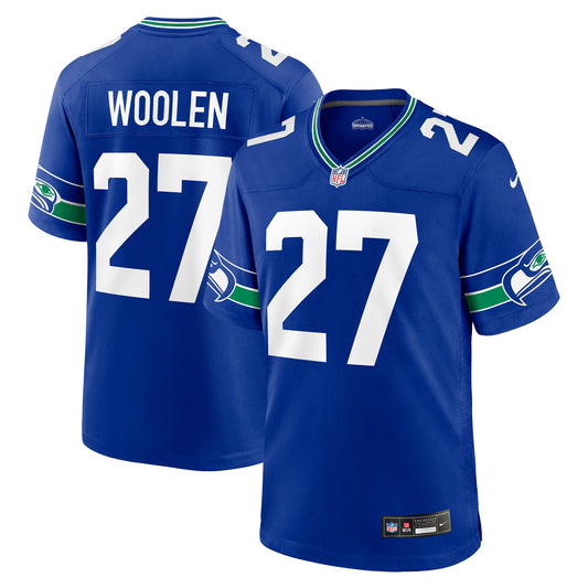 Seattle Seahawks Tariq Woolen Royal Throwback Player Game Jersey JS4515