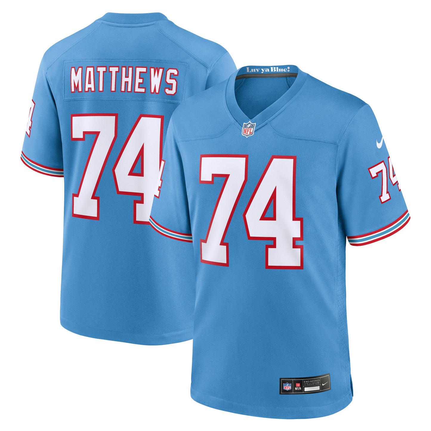 Tennessee Titans Bruce Matthews Light Blue Oilers Throwback Retired Player Game Jersey JS3845