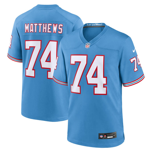 Tennessee Titans Bruce Matthews Light Blue Oilers Throwback Retired Player Game Jersey JS3845