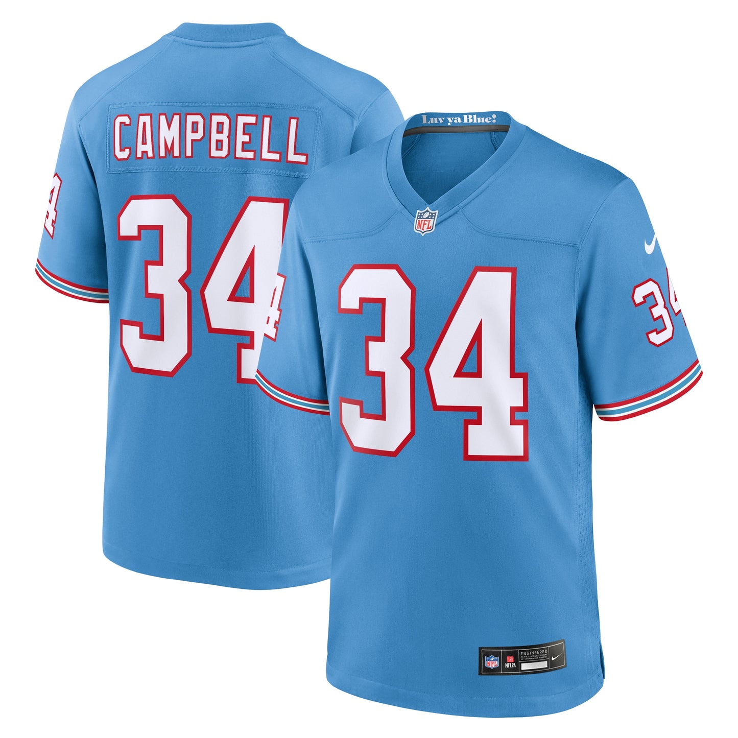 Tennessee Titans Earl Campbell Light Blue Oilers Throwback Retired Player Game Jersey JS6853