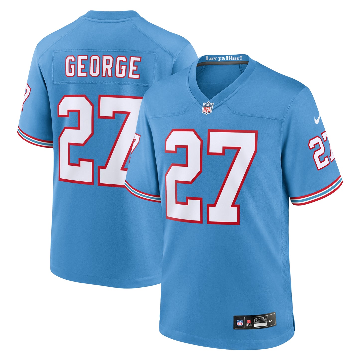 Tennessee Titans Eddie George Light Blue Oilers Throwback Retired Player Game Jersey JS7996