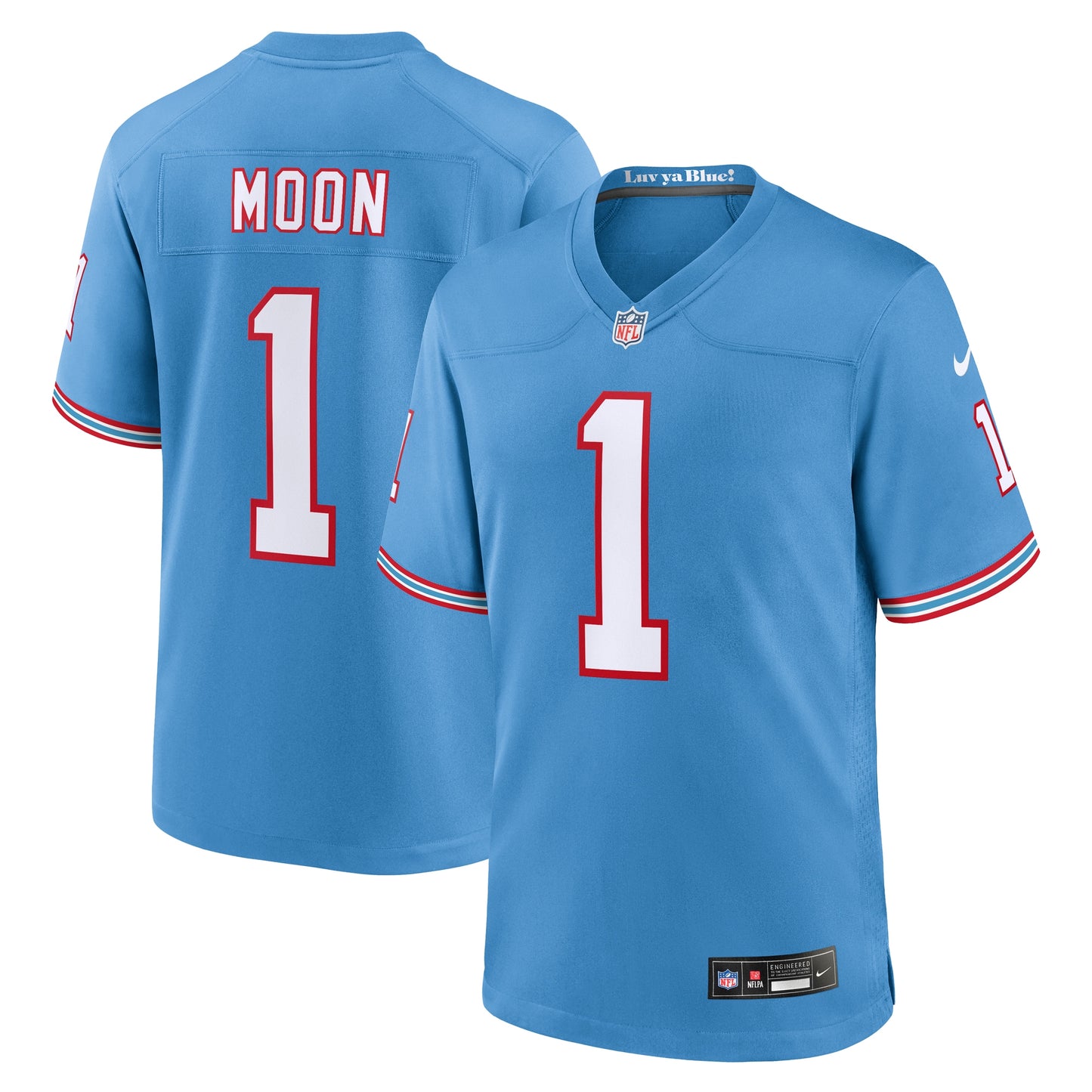 Tennessee Titans Warren Moon Light Blue Oilers Throwback Retired Player Game Jersey JS2531