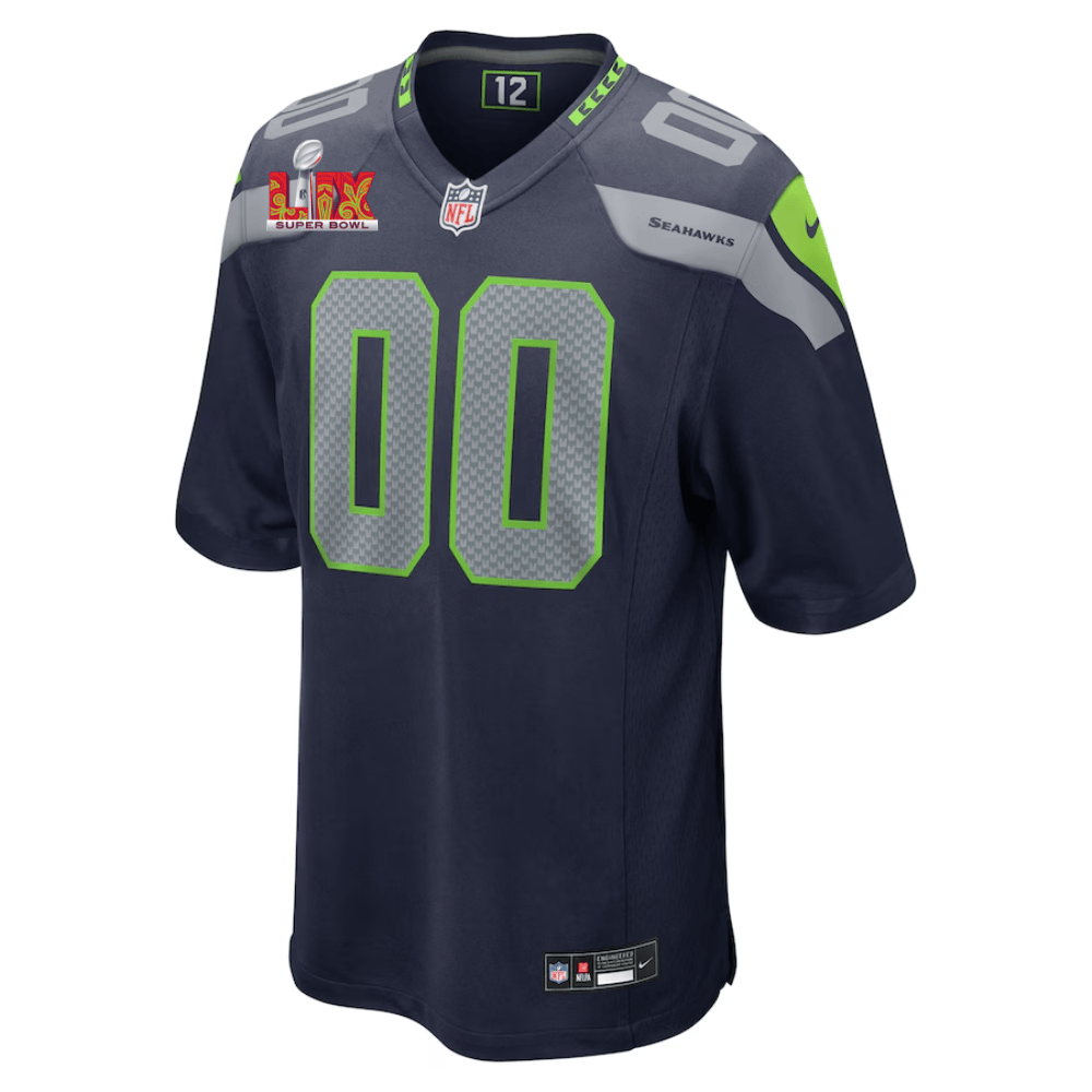 Seattle Seahawks Super Bowl LIX Patch Game Custom Jersey – College Navy JS7852