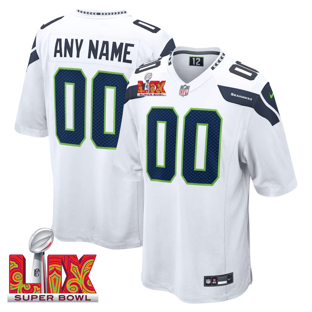 Seattle Seahawks Super Bowl LIX Patch Game Custom Jersey – White JS4449