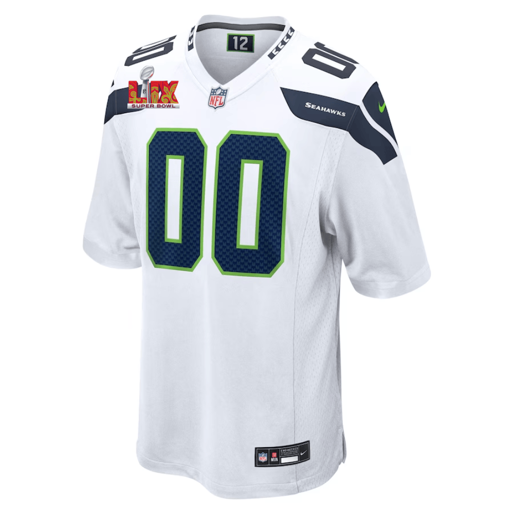 Seattle Seahawks Super Bowl LIX Patch Game Custom Jersey – White JS4449