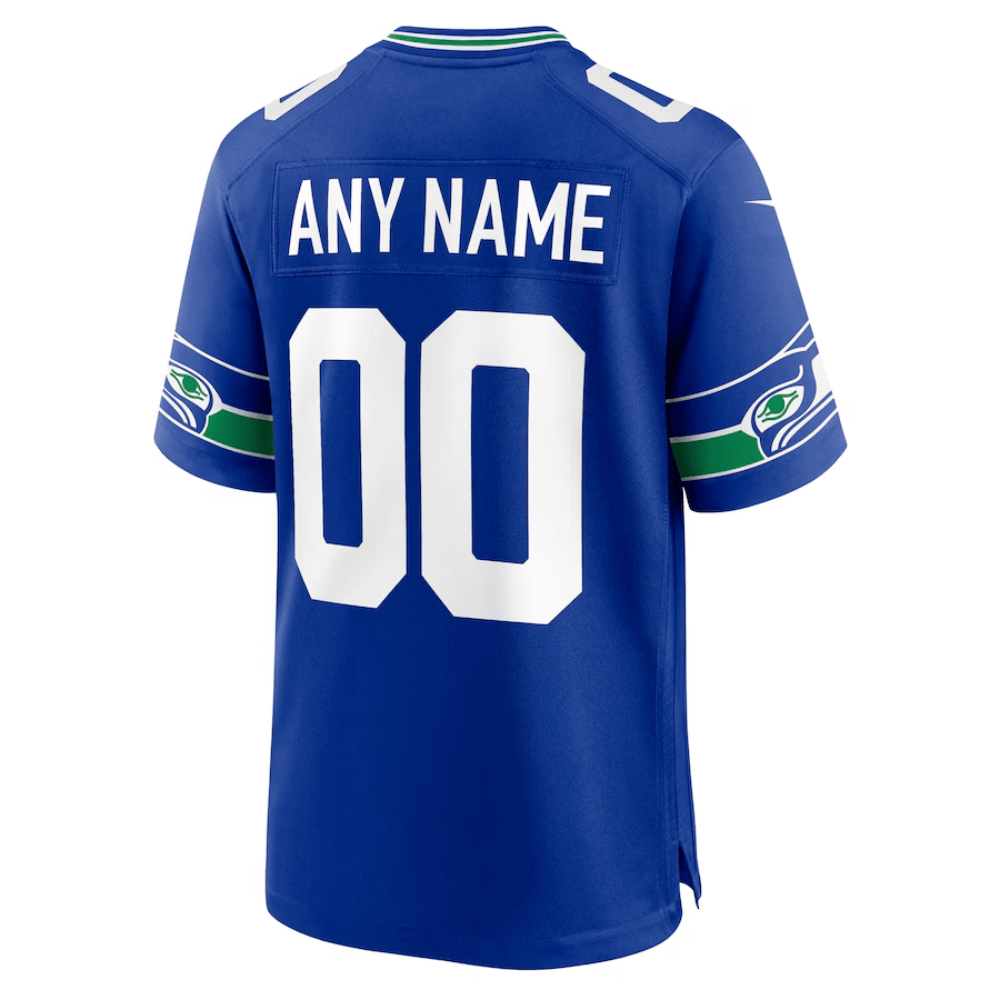 Seattle Seahawks Super Bowl LIX Patch Throwback Game Custom Jersey – Royal JS8485
