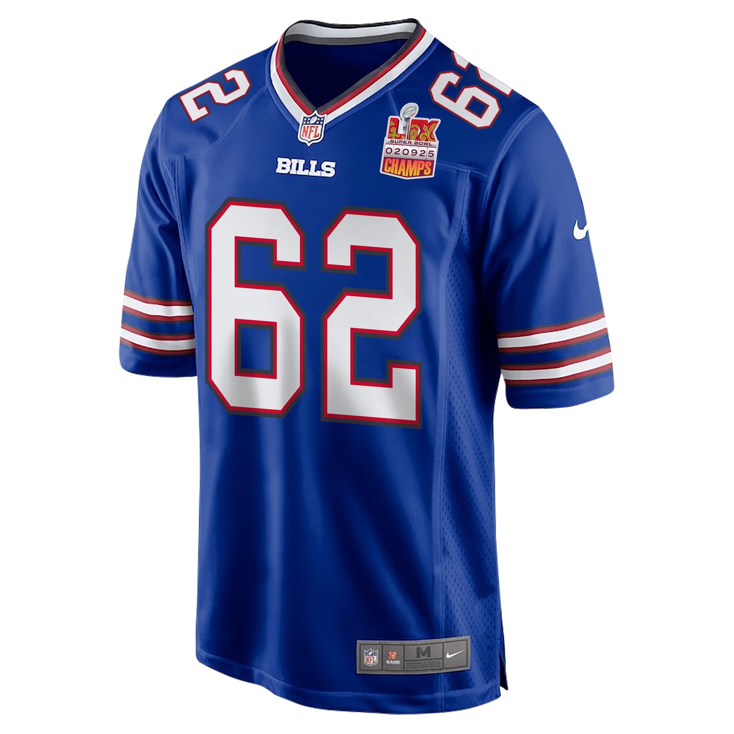 Sedrick Van Pran-Granger 62 Buffalo Bills Super Bowl LIX Champions Patch Game Jersey – Royal JS8970