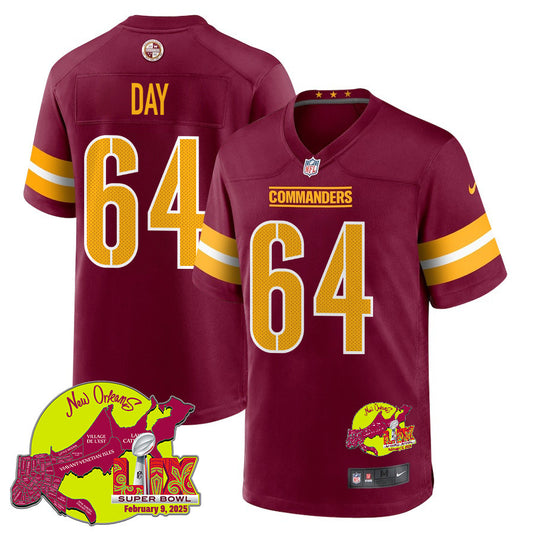 Sheldon Day 64 Washington Commanders Super Bowl LIX New Orleans Patch Game Jersey – Burgundy JS4659