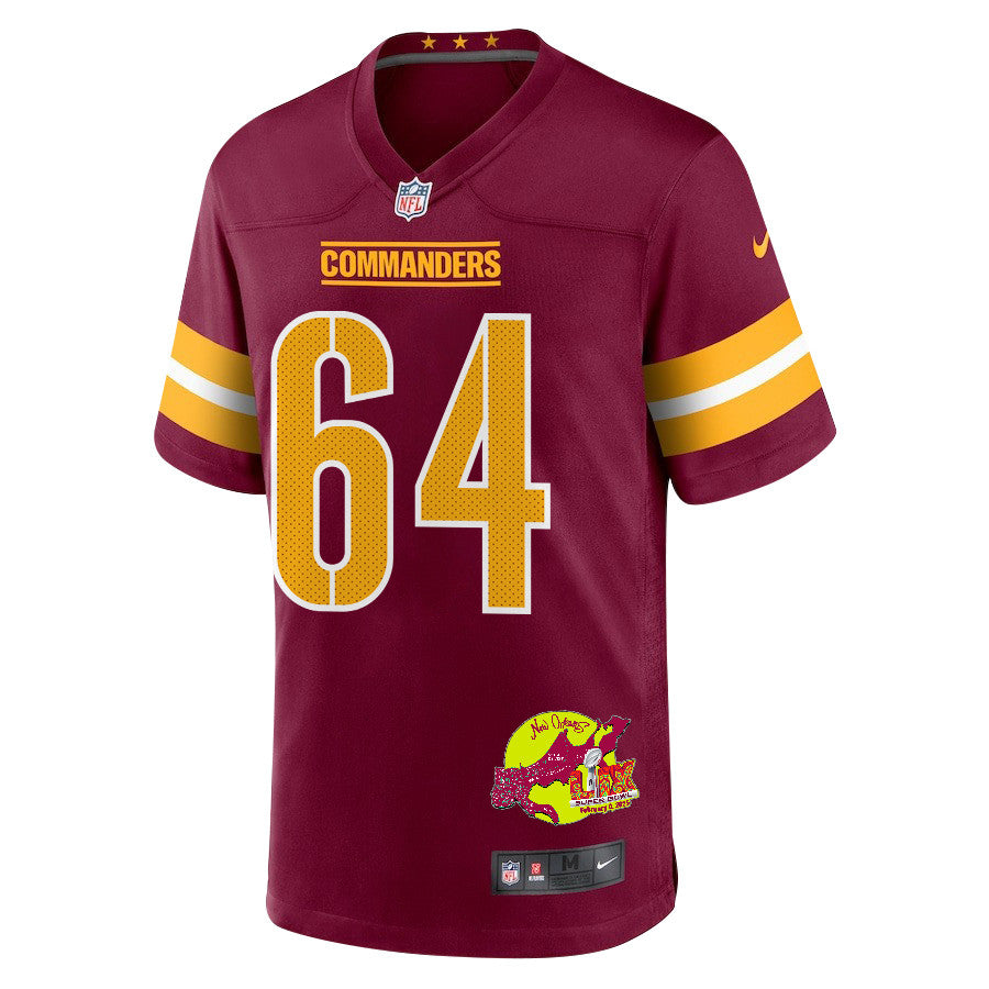 Sheldon Day 64 Washington Commanders Super Bowl LIX New Orleans Patch Game Jersey – Burgundy JS4659