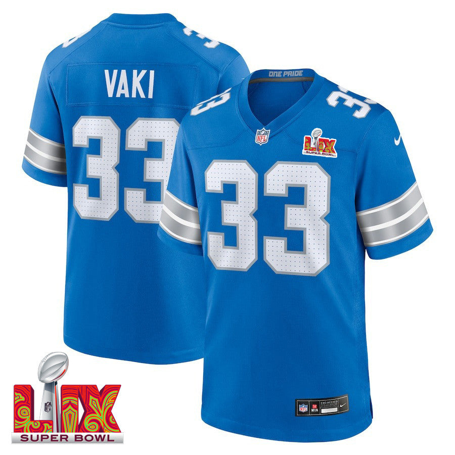Sione Vaki #33 Detroit Lions Super Bowl LIX Jersey – – Blue JS4238