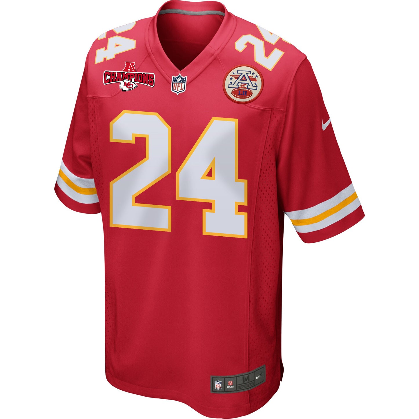 Skyy Moore 24 Kansas City Chiefs AFC Champions Patch Game Jersey – Red JS2183