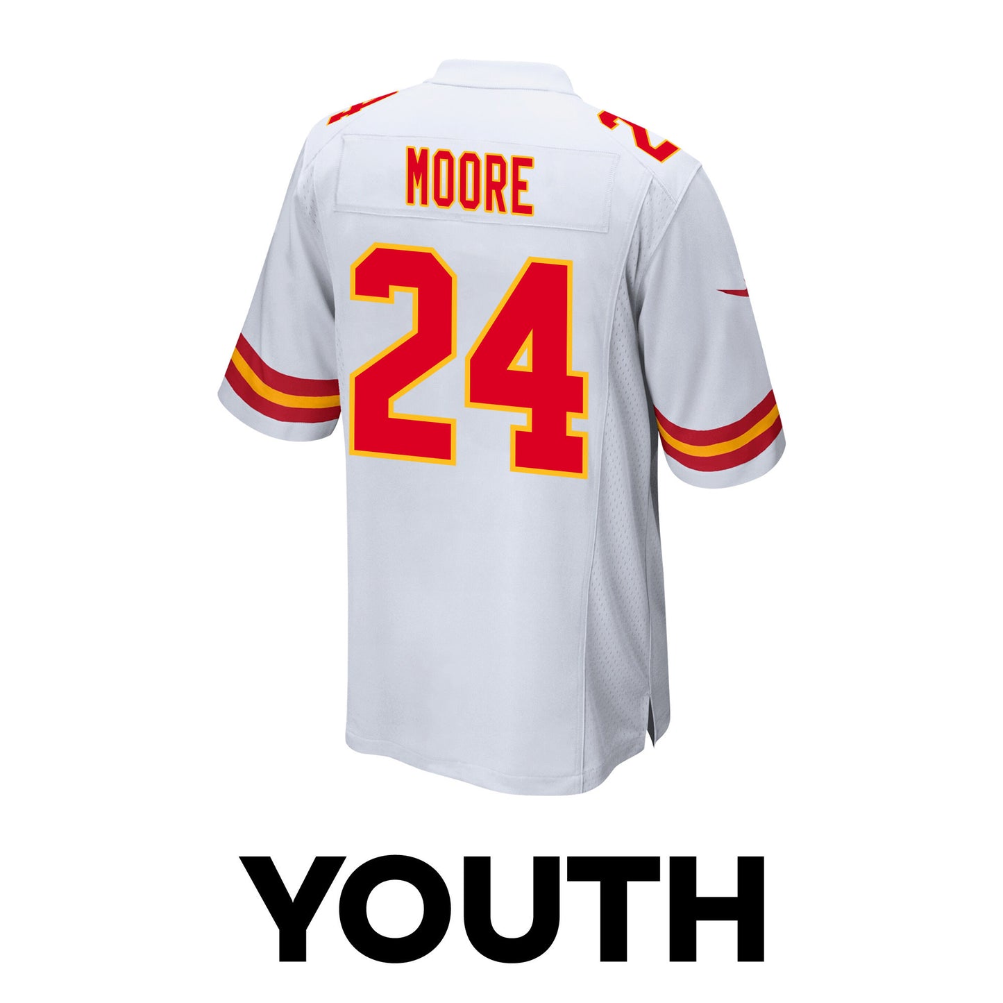 Skyy Moore 24 Kansas City Chiefs Super Bowl LVIII Champions 4 Stars Patch Game Jersey – White JS6706