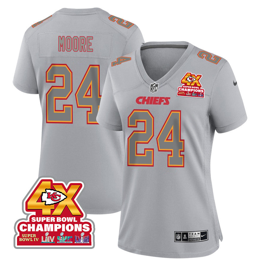 Skyy Moore 24 Kansas City Chiefs Super Bowl LVIII Champions 4X Atmosphere Fashion Game Jersey – Gray JS4793