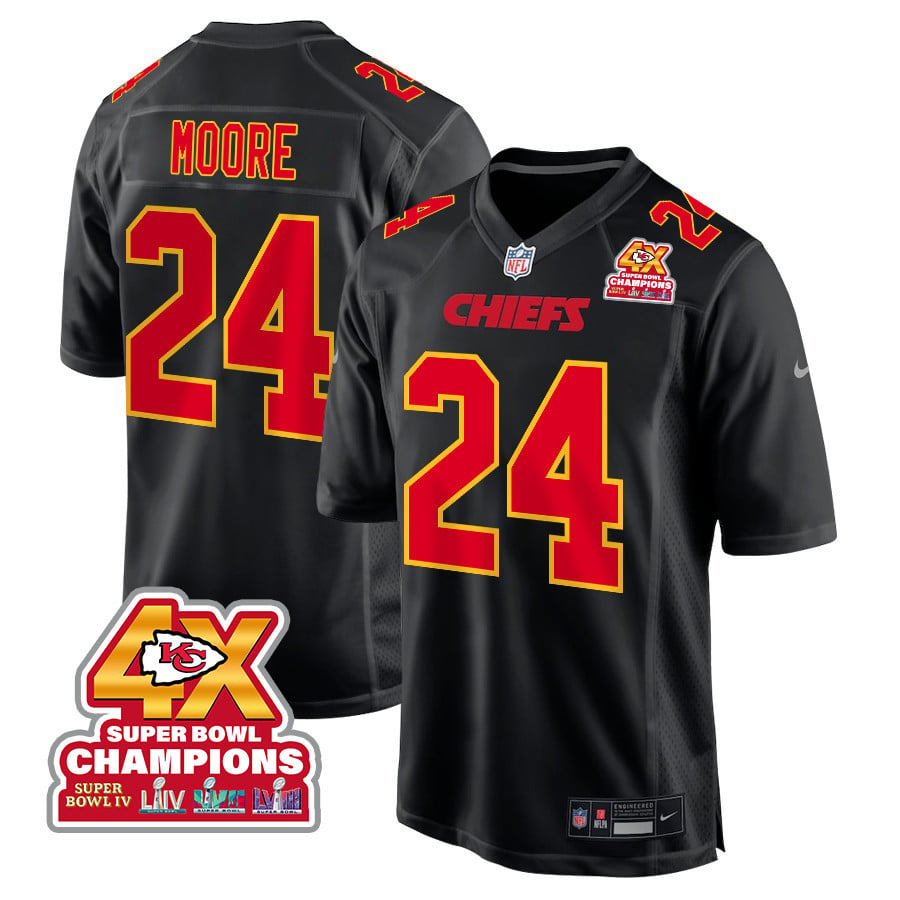 Skyy Moore 24 Kansas City Chiefs Super Bowl LVIII Champions 4X Fashion Game Jersey – Carbon Black JS5214