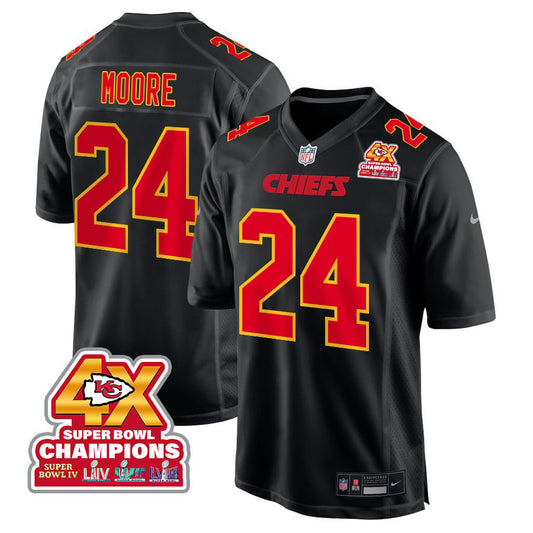 Skyy Moore 24 Kansas City Chiefs Super Bowl LVIII Champions 4X Fashion Game Jersey – Carbon Black JS5214