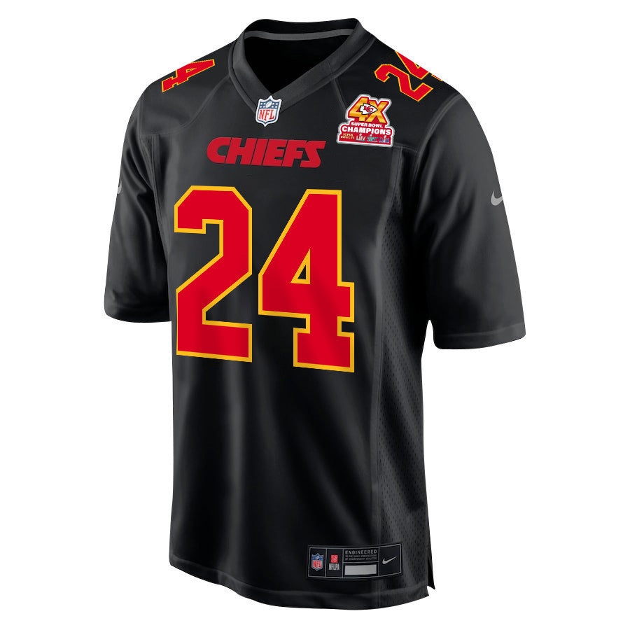 Skyy Moore 24 Kansas City Chiefs Super Bowl LVIII Champions 4X Fashion Game Jersey – Carbon Black JS5214