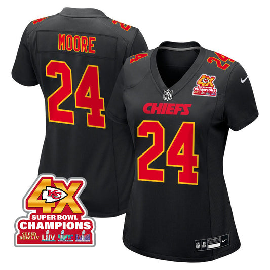 Skyy Moore 24 Kansas City Chiefs Super Bowl LVIII Champions 4X Fashion Game Jersey – Carbon Black JS9687