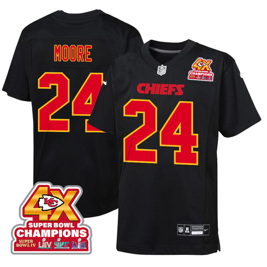 Skyy Moore 24 Kansas City Chiefs Super Bowl LVIII Champions 4X Fashion Game Jersey – Carbon Black JS9647