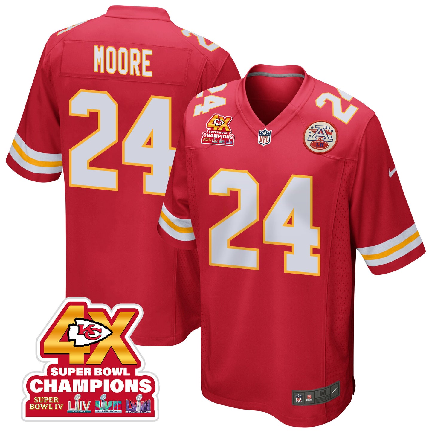 Skyy Moore 24 Kansas City Chiefs Super Bowl LVIII Champions 4X Game Jersey – Red JS8227