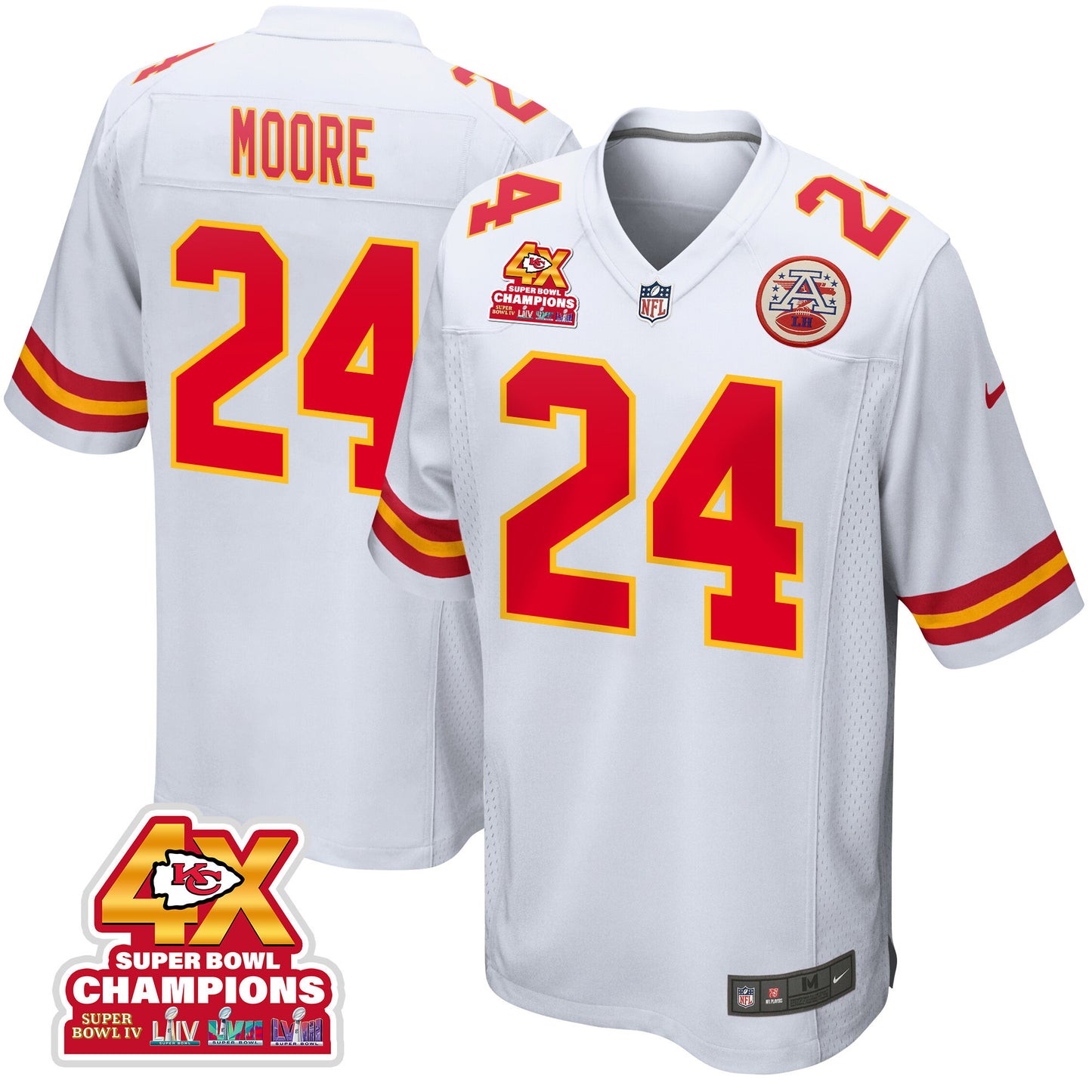 Skyy Moore 24 Kansas City Chiefs Super Bowl LVIII Champions 4X Game Jersey – White JS5784
