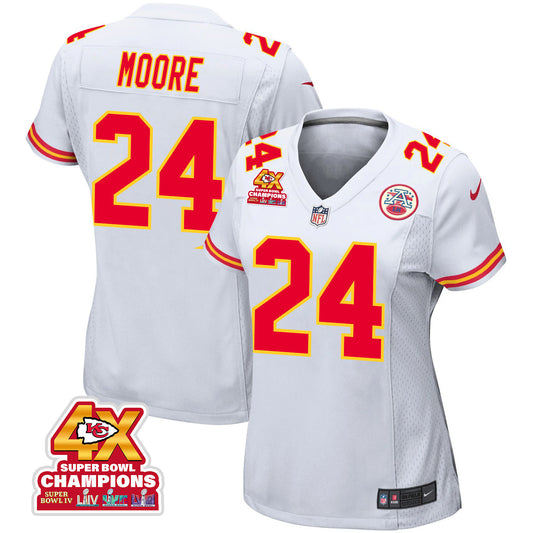 Skyy Moore 24 Kansas City Chiefs Super Bowl LVIII Champions 4X Game Jersey – White JS1189