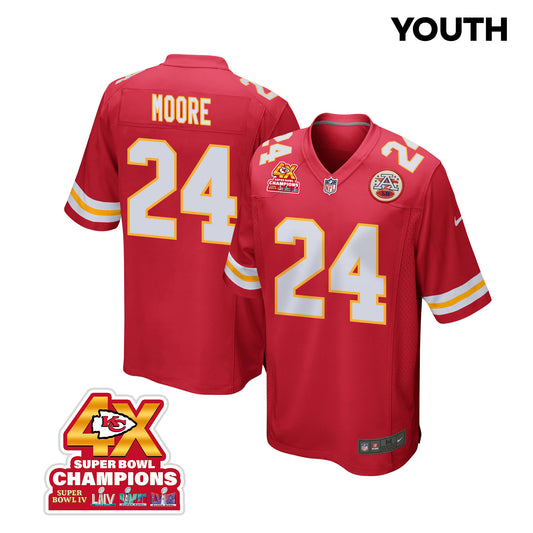 Skyy Moore 24 Kansas City Chiefs Super Bowl LVIII Champions 4X Game Jersey – Red JS5990